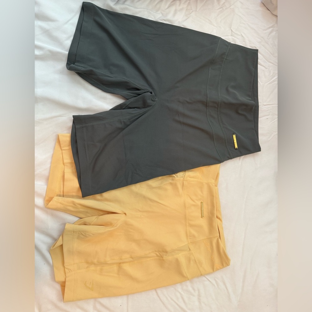 Green and Yellow Whitney Simmons Gymshark Collections Short - One Biker length